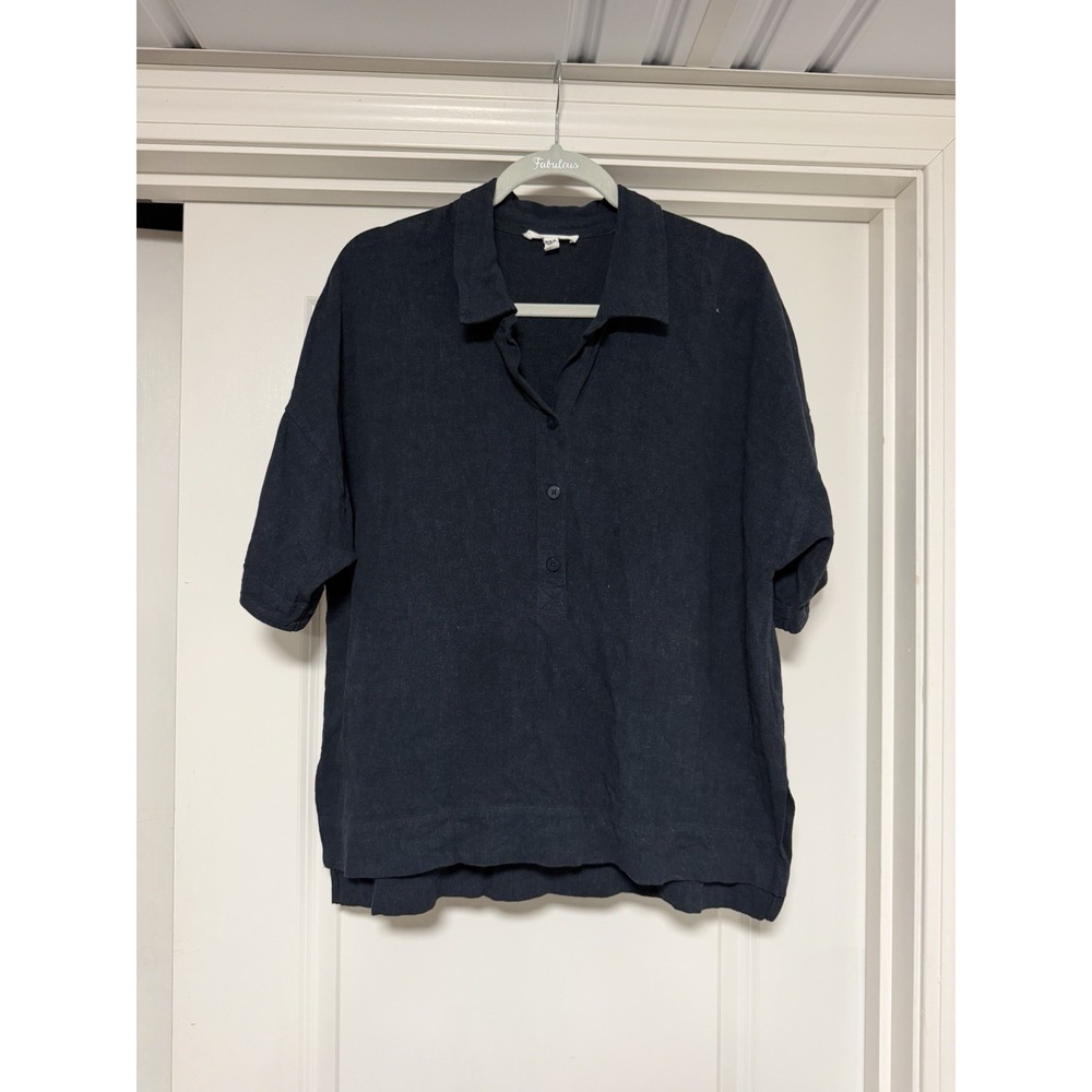 Splendid, dark navy linen blend popover blouse, Women's Size Medium